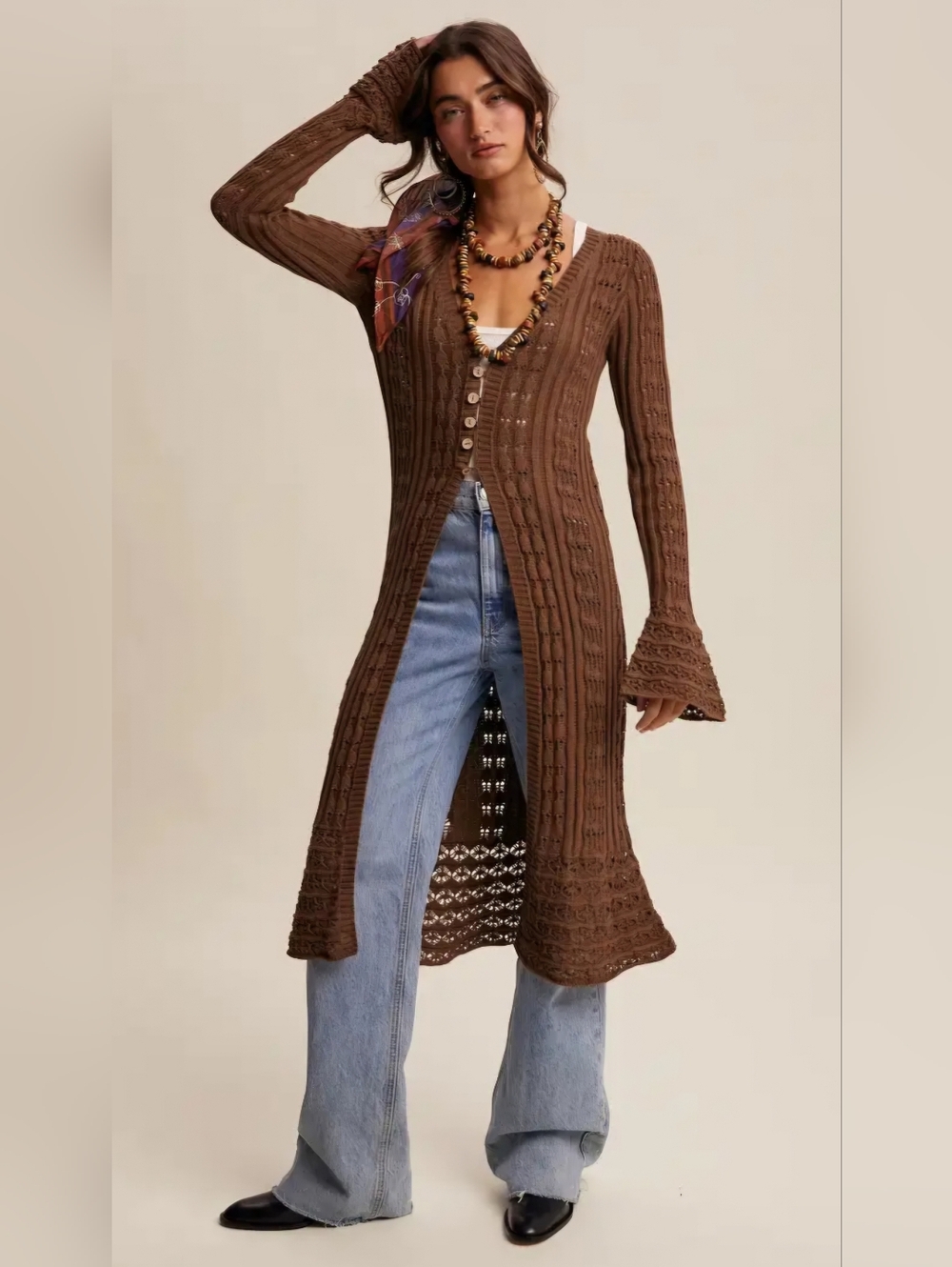 #1514 Listicle Mocha Muse Boho Duster Cardigan - Picture 10 of 10